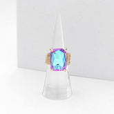 EMERALD CUT STONE ADJUSTABLE RING